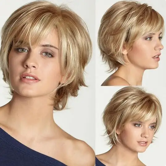 

Fashion wig female short straight hair light blonde cropped hair female temperament fashion synthetic fiber hair wig head cover