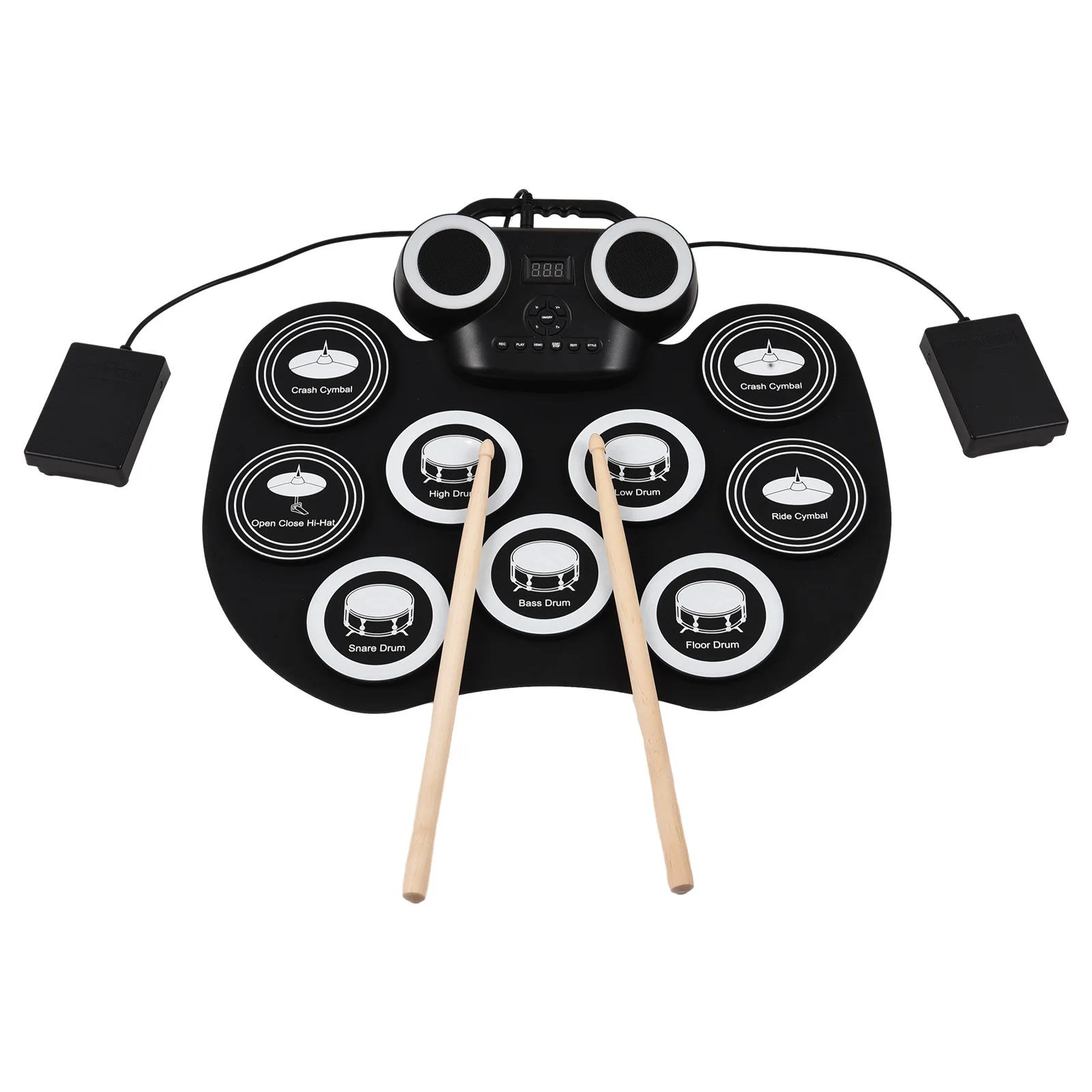 Portable Roll-up Electronic Drum Pad Silicon Digital Drum Portable Stereo Digital Drum with Built-in Speakers Built-in Battery