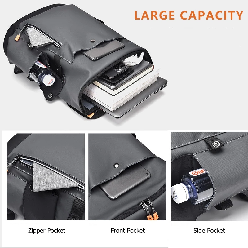 PU Leather Waterproof Men's Laptop Backpack Large Computer Backpack for Business Urban Multi-functonal Backpack USB Charging