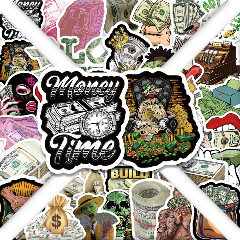 52Pcs Money Stickers Funny Graffiti Decoration Stickers Car Notebook Tablet Skateboard Stickers