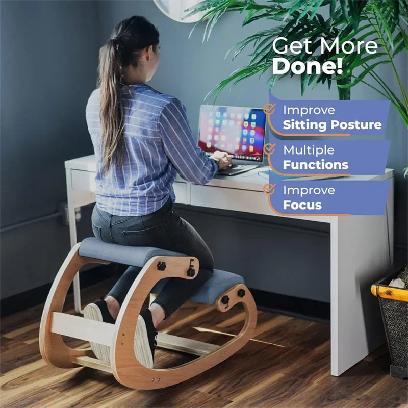 Wooden Desk Ergonomic Recreational Chair - Ergonomic Kneeling Chair - Rocking Office Adjustable Stool - Knee Posture Chair