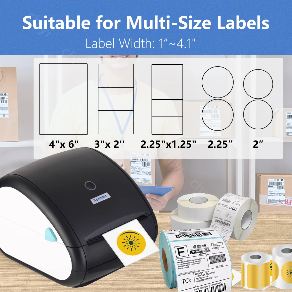 Xprinter 422BT Stampante per etichette di spedizione Stampante termica per etichette wireless per stampante termica per adesivi aziendali Etichettatrice da 20-115 mm