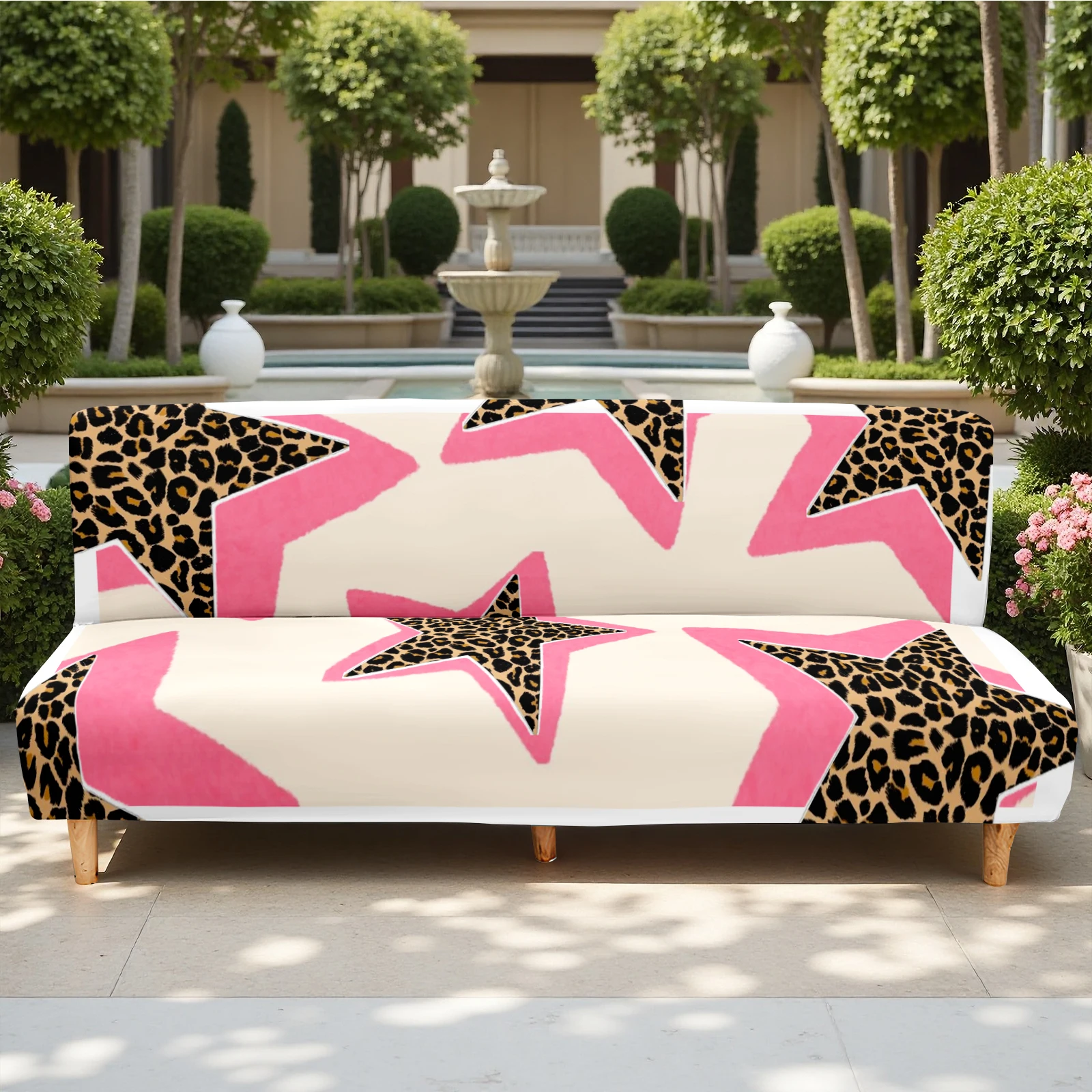 Leopard Star Print Summer Outdoor Futon Cover, Elastic Milk Silk Sofa Cover, Pet - Friendly, Machine - Was