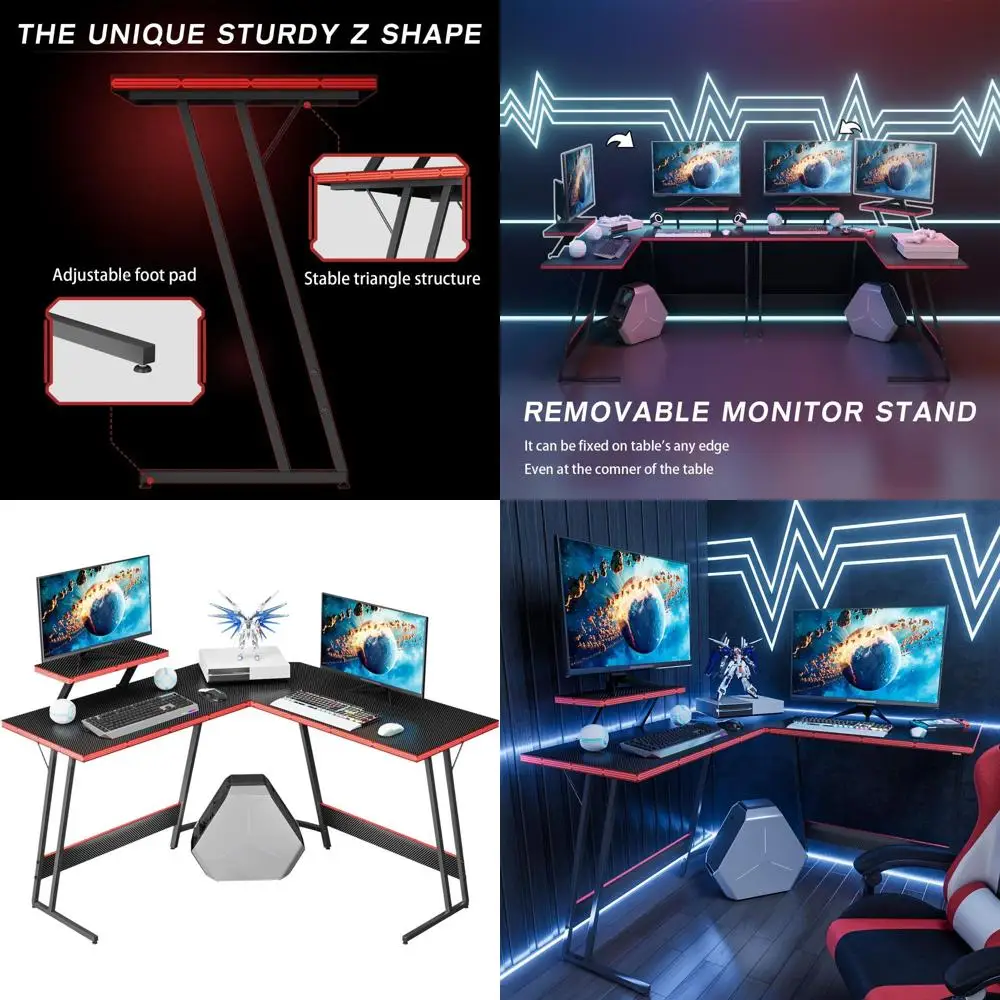 

Black 47 Inch L-Shaped Computer Desk with Large Monitor Stand for Gaming and Home Office Use