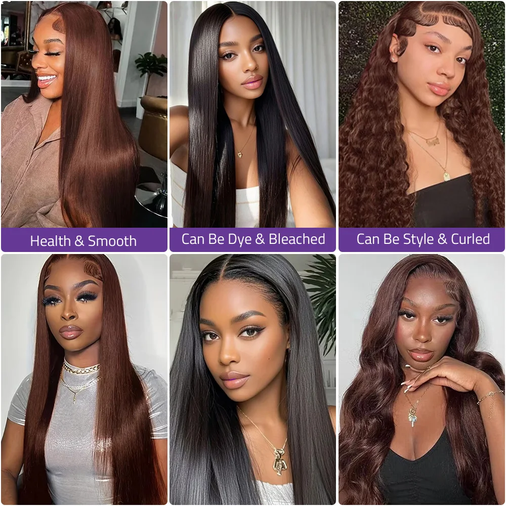 36 بوصة العظام مستقيم الدانتيل الباروكة 13x6 13x4 الدانتيل شعر مستعار أمامي 200 الكثافة # 4 شعر مستعار بدانتيل أمامي مستقيم بني شوكولاتة 100% شعر بشري