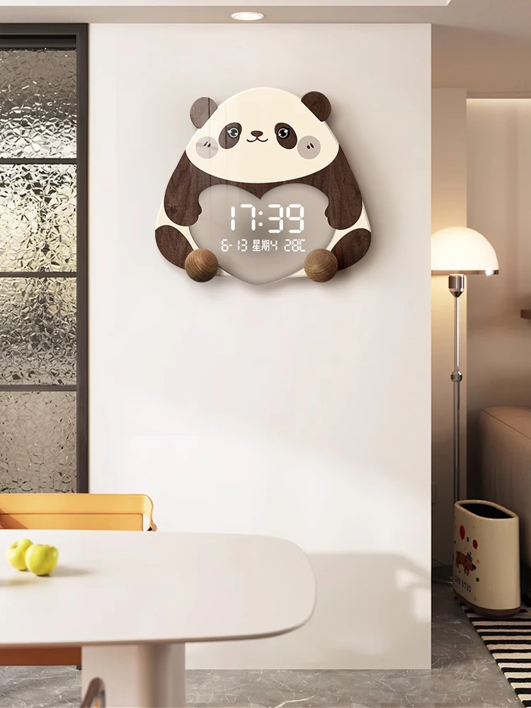 Cream style Panda Watch Wall Clock Living Room 2024 New Simple and Atmospheric Internet Celebrity Home Wall Hanging Creative Clo