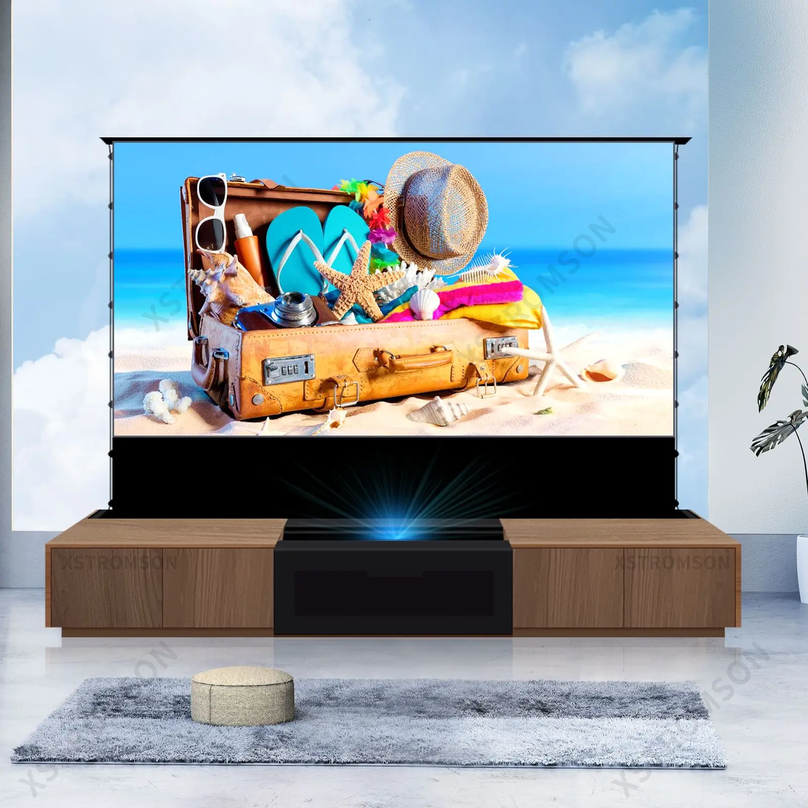 100 or 120 Inch CBSP Electric Floor Rising Projector Screen Integrated Cabinet Home Theater Ultra Short Throw Projector Screen