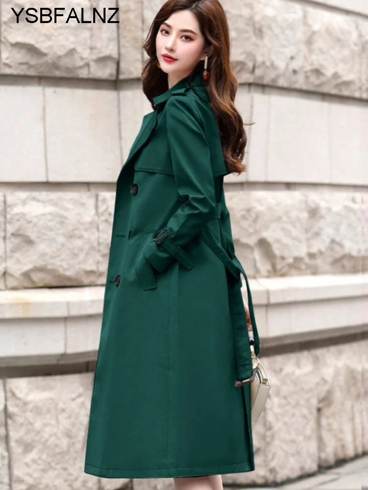 2023 Windbreaker Autumn Winter Women Lapel Double Breasted Trench Coats Office Long With Belt Lining Korean Fashion Clothing