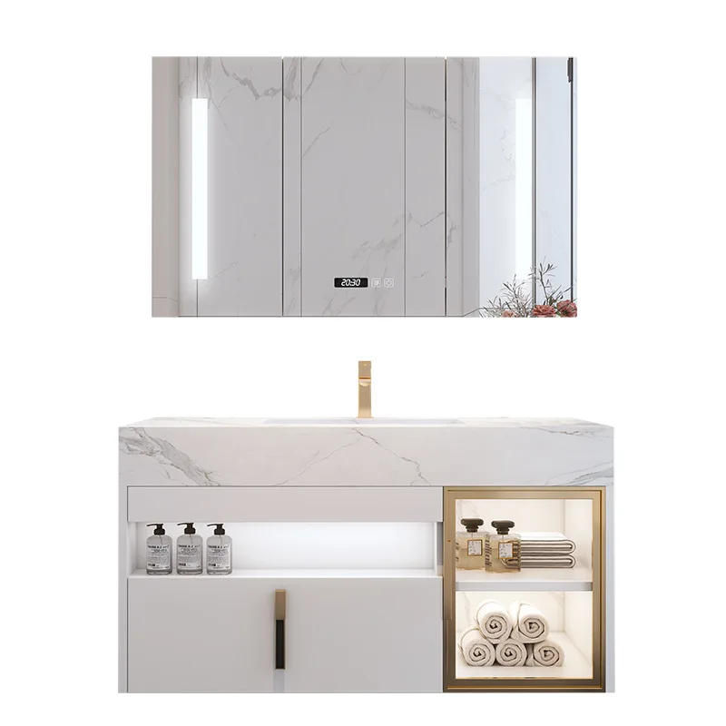 Rock slab bathroom cabinet combination hanging cabinet basin cabinet intelligent defogging bathroom sink
