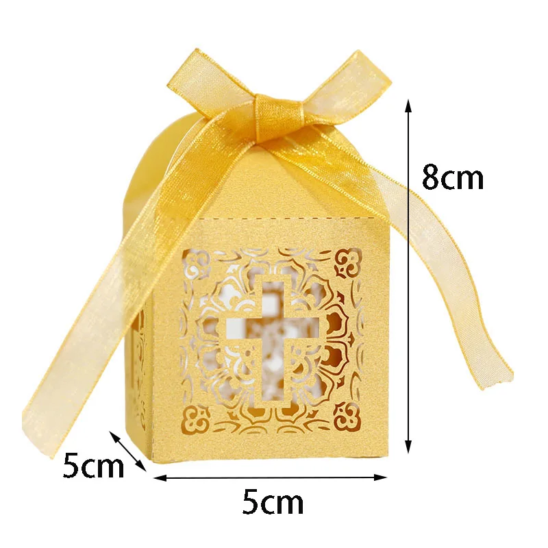 50/100pcs Lace Cross Candy Box Easter Favor Gift Packaging Box With Ribbon Birthday Baptism Wedding Communion Christening Decor