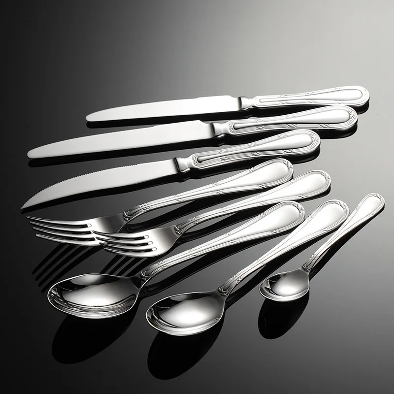 Heavy Stainless Steel Cutlery Set Flower Handle Forged Western Tableware Hotel Spoon Knife Fork Table Decoration and Accessories