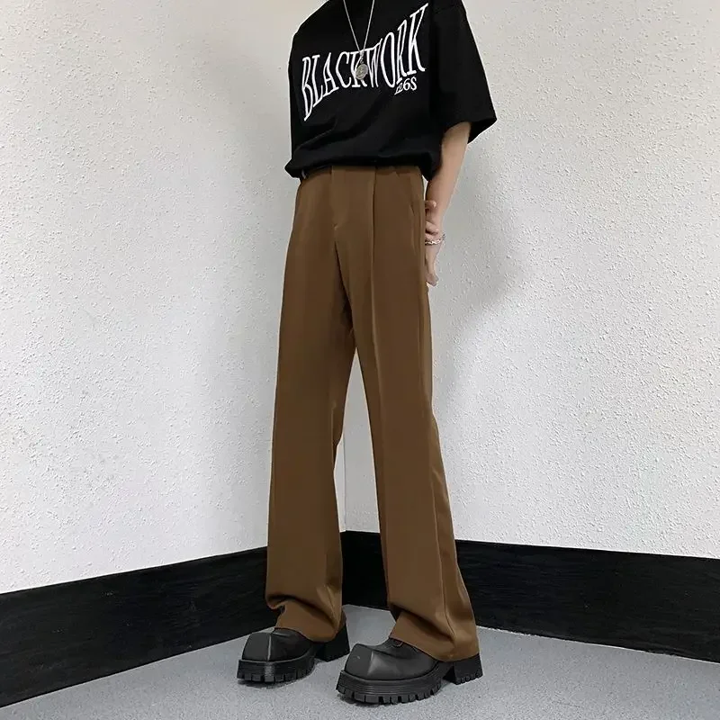 Flared Men\'s Summer Pants Bell Mouth Baggy Male Suit Trousers Black Formal Slacks Fashion Vintage Anti-wrinkle Up Dress 2024