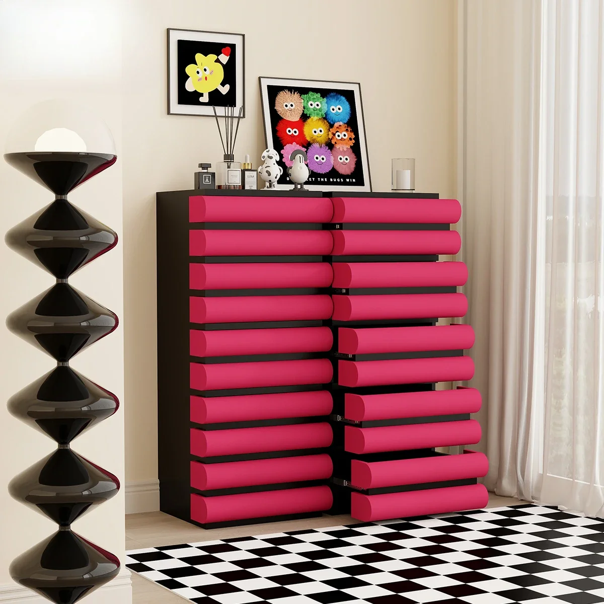 Magic painted dopamine chest of drawers retro modern decorative cabinet bedroom bedside cabinet living room entrance cabinet