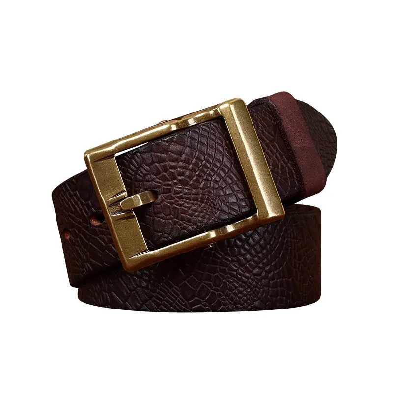 Pasek męski ze skóry naturalnej bydlęcej, szerokość 3.8 cm, wysokiej jakości, do jeansów, z mosiężną klamrą, styl kowbojski, modny projektant.