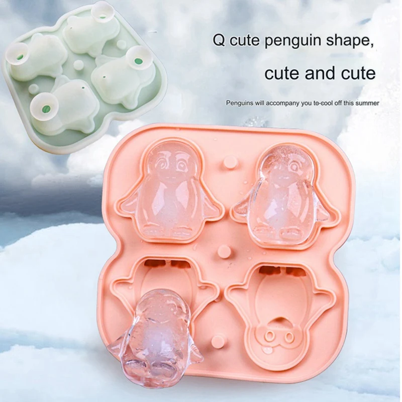 Penguin Ice Cube Mold, Fun Shapes Ice Cube Tray, Make 4 Cute Penguin Ice Balls For Drinks Cocktails Iced Coffee