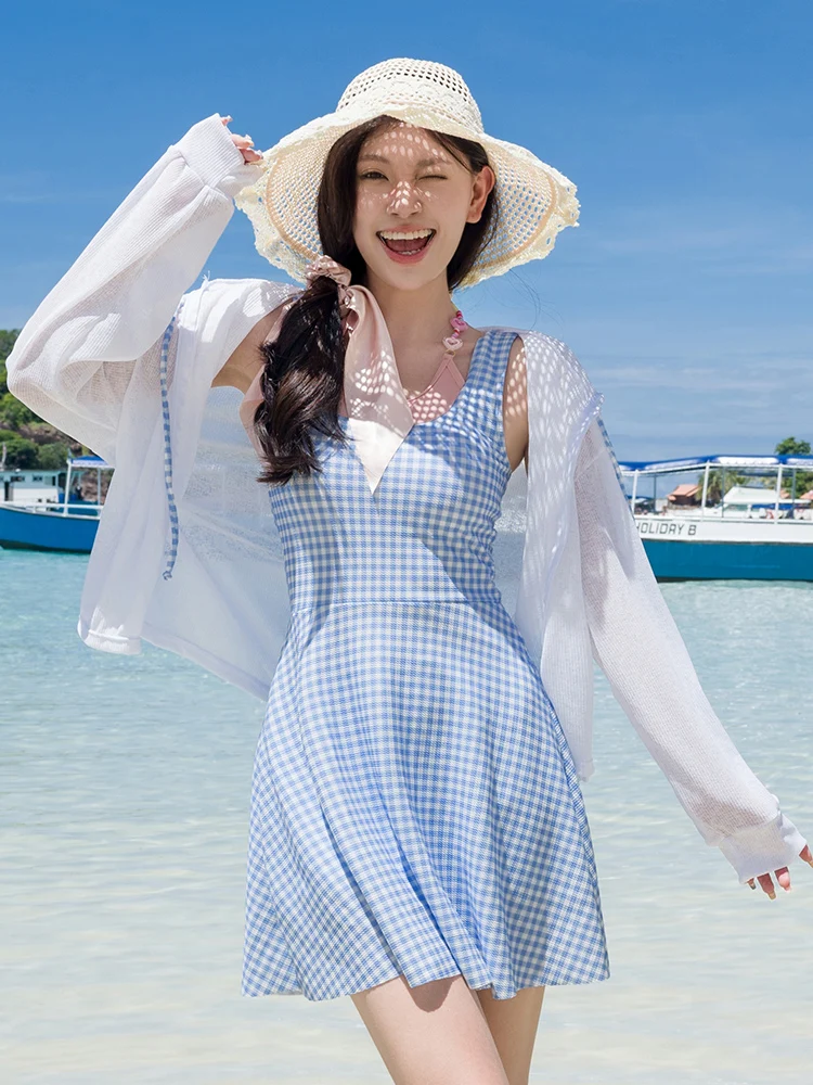 

Консервативный слитный купальник большого размера для женщин, с высокой талией, для термальных источников, повседневный, с длинными рукавами