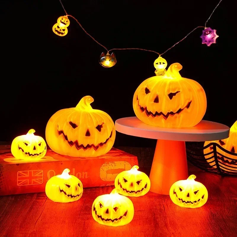 Halloween labu LED lampu malam rumah hantu, properti horor pesta Halloween perlengkapan dekorasi dalam ruangan rumah anak-anak