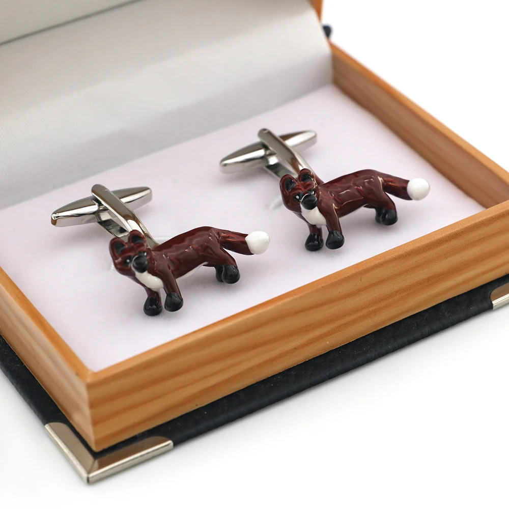 أزرار أكمام عصرية للرجال من iGame باللون البني بتصميم ثعلب عالي الجودة من مادة النحاس أزرار أكمام على شكل حيوانات للبيع بالجملة والتجزئة #4