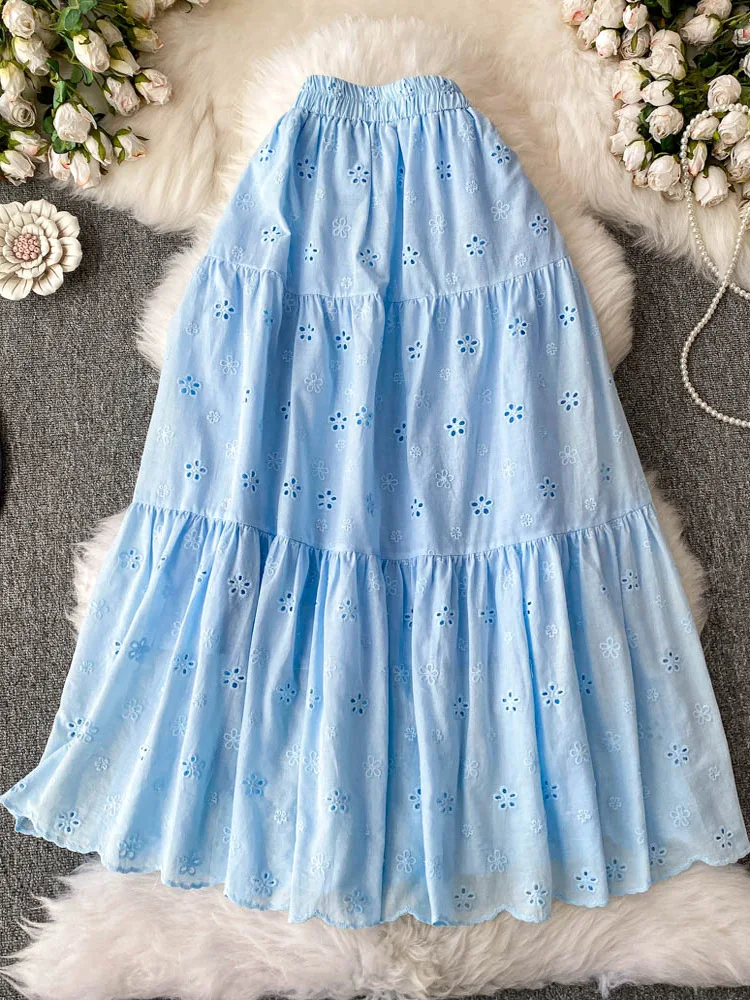 falda pada calada bordada de cintura alta, falda larga con gancho y diseño de moda para mujer, falda larga de estilo c...