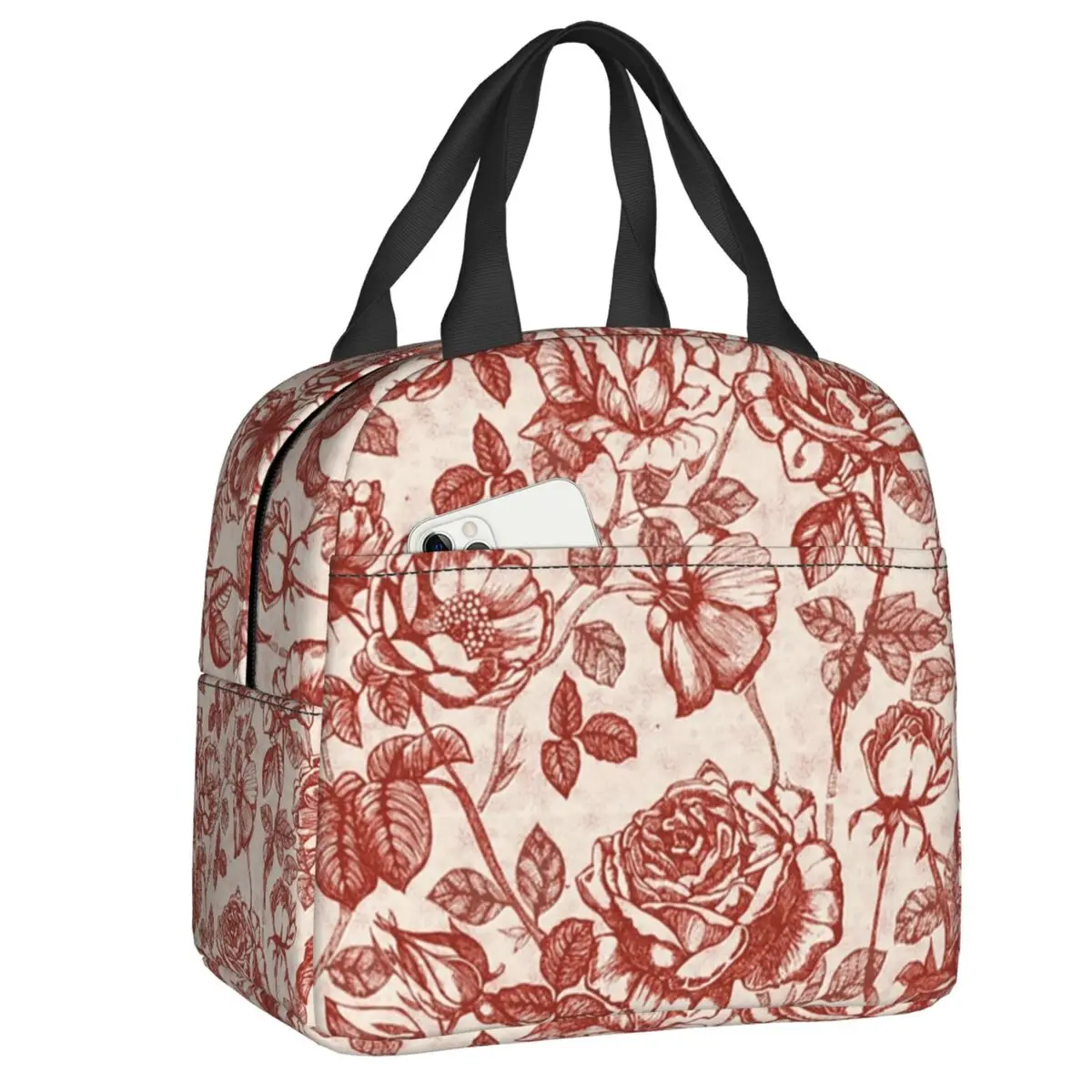 Custom Toile De Jouy Soft Plum Striped Vintage Print Design Insulated Lunch Bags Women Portable Cooler Thermal Food Lunch Box