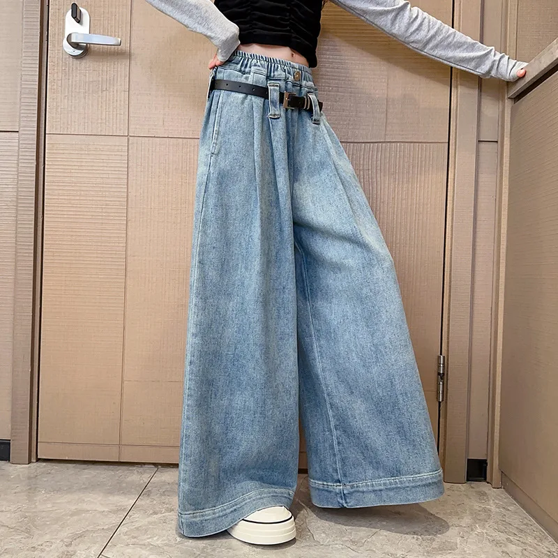 Girls Trousers Jeans Spring and Autumn 2024 New Korean Version Foreign Style Wide Leg Pants Thin Spring Dress Girl Culottes