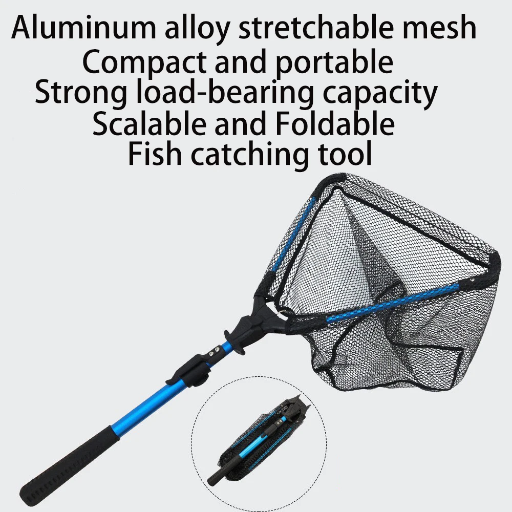 New Floating Fishing Net Aluminium Alloy Foldable Telescoping Landing Net Retractable Handle Nylon Mesh Sea Fishing Accessorie