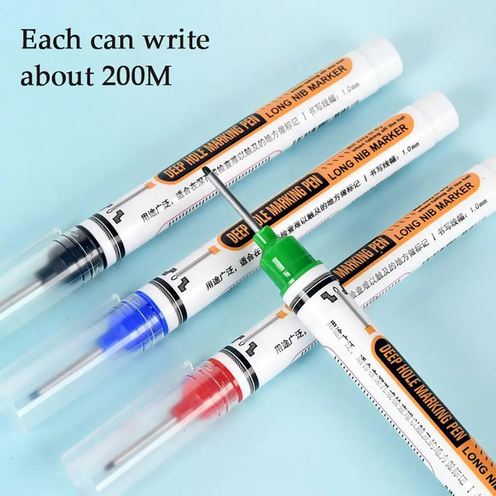 

4Pcs Long Head Hole Marker Quick Drying Marker Pen Waterproof Long Nose Marker Pens for Construction Bathroom Woodworking