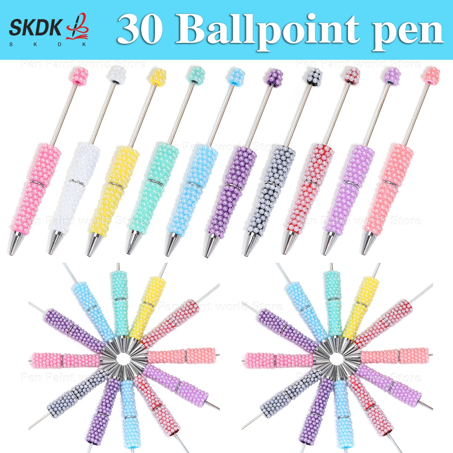 

30Pcs Bead Pen & Ballpoint Pen DIY Set – Shiny Crystal Design for Office, School, and Crafts