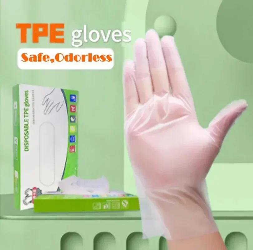 100pcs/box Food Grade Disposable TPE Transparent Gloves Multifunctional Household Extractable Thickened Disposable Rubber Gloves