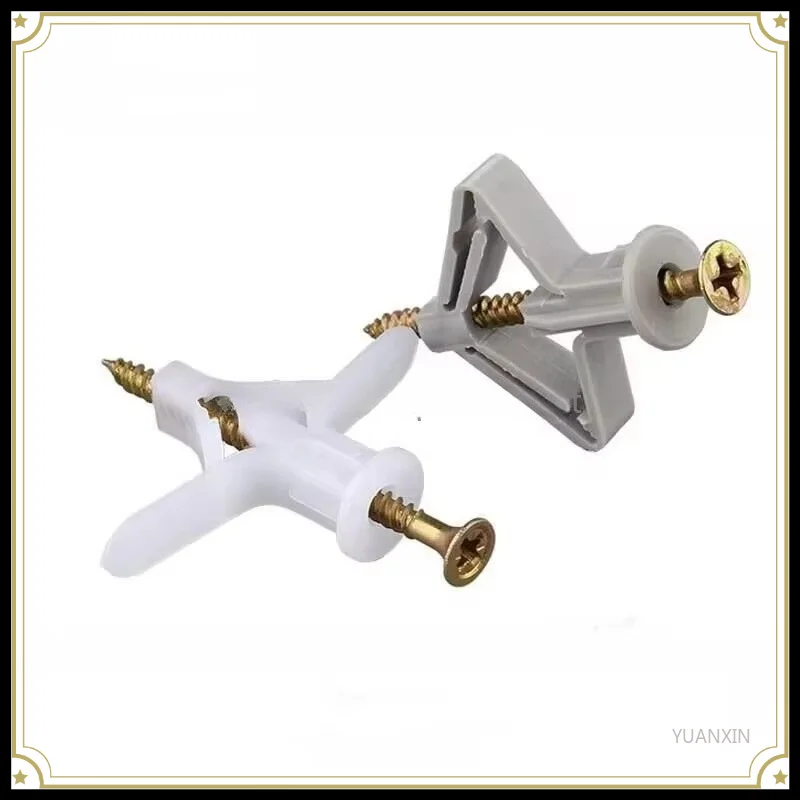 10 Sets/Pack Plastic Airplane Expansion Pipe Curtain Gypsum Board Hollow Wall Expansion Screw 3.5*50+Anchor 8*50 Plugs Up Aging