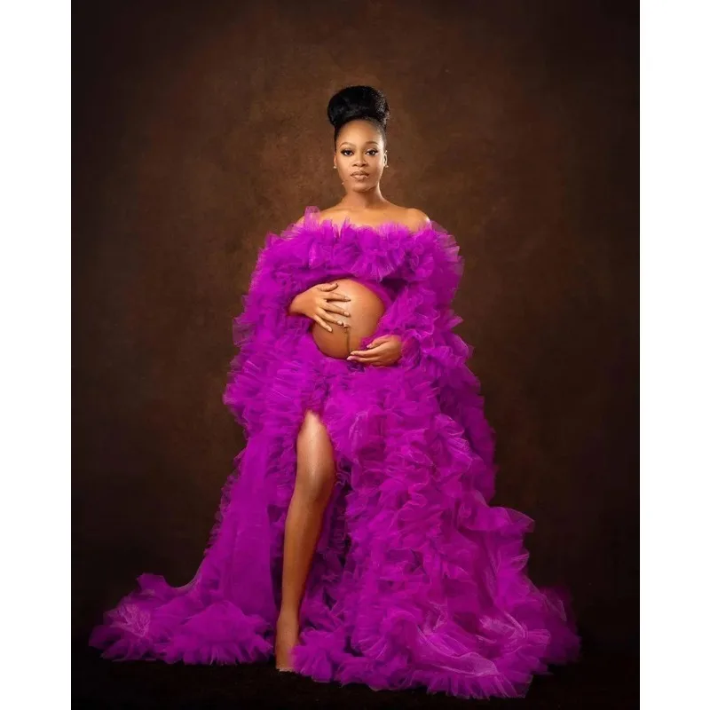 Maternity Robes Women Long Tulle Bathrobe Dresses Photo Shoot Dress Sexy Bridal Fluffy Sleepwear Custom Made Pregnancy Gown