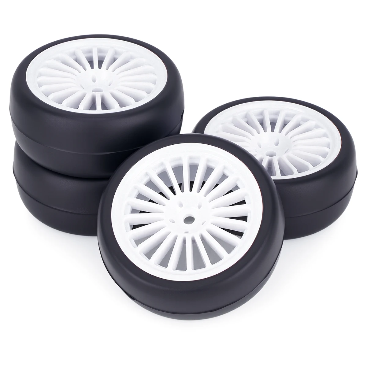 プレグルー済みRCホイールタイヤセット4個入り 1/10 - 65x26mm 12mm六角ハブ タミヤTT01 TT02 XV01 XV02 TA06 HSPモデル対応