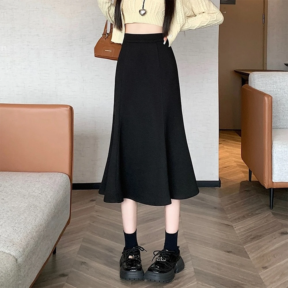 

Bodycon Ruched Long Skirt Women Sexy Black High Waist Mermaid Maxi Skirts Autumn Elegant Korean Skirts Streetwear