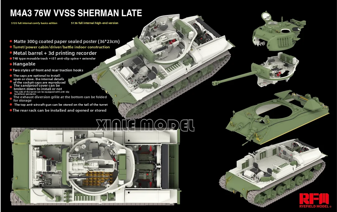 

Ryefield model Building Kits 1/35 Rm-5135 M4A3 76W VVSS sherman latina (with internal kit)