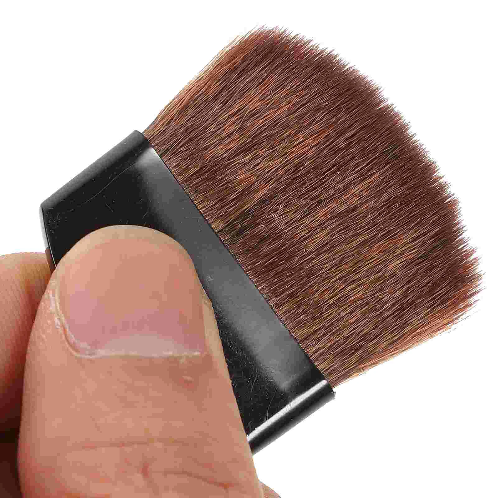 4 Pcs Semi-circular Square Flake Flat Powder Brush Blush Mini Makeup 4pcs (black Handle Brown Hair) Short Small Women