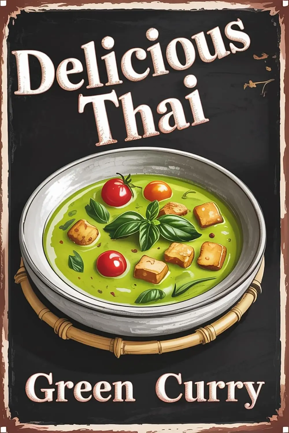 Vintage Metal Tin Signs Funny Delicious Thai Green Curry Sign Retro Wall Decor For Home Restaurant Coffee Pub Shop Bar 8x12 Inch