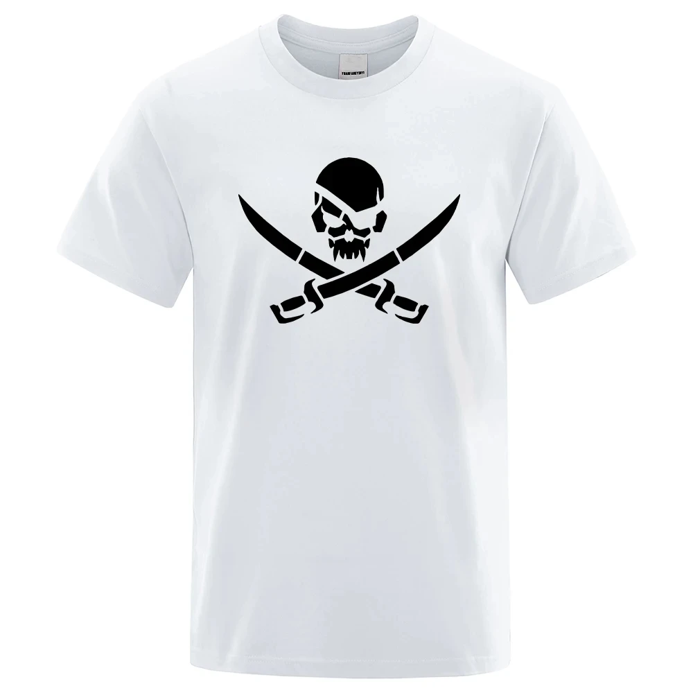 Pirate Skull Logo Funny Print T-Shirts Men Women Loose Tshirs Breathable Summer T-Shirts 100% Cotton Oversize Casual Tee 80412