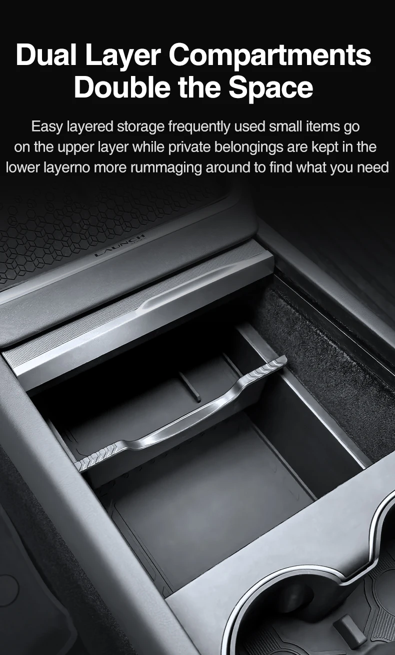 Heenvn Für Tesla Model Y Juniper 2025 2026 Model YL Auto Mittelkonsole Armlehne Doppelschichtige Aufbewahrungsbox Getränkehalter-Organizer – Detail 4