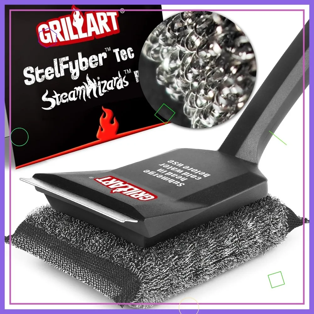 

Bristle-Free Grill Cleaning Brush with Steam Power, Replacement Pad for Cast Iron and Stainless Steel Grates