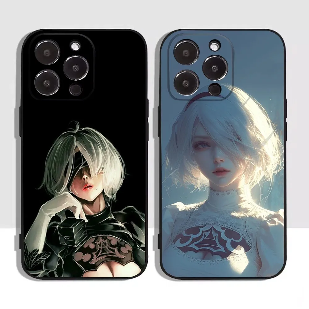 2B A- Automata N-NieR Phone Case For iPhone 15,14,13,12,11,Plus,Pro Max,XS,X,XR,SE,Mini,8,7 Soft Silicone Black Cover