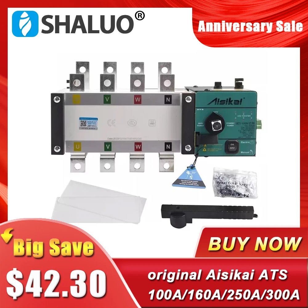 Aisikai Ats Gerador Diesel Dupla Potência Interruptor de Transferência Automática Simples e Trifásico Peças do Gerador ac 220v 100a 160a 250a 4p