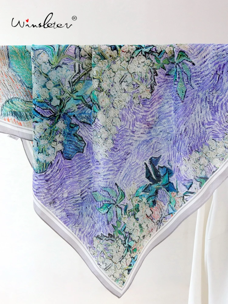 

Winsleter-Women 100%Real Silk Elegant Scarf, 68*68CM Oil Painting, Mom Gifts Retro Temperament Scarves, 2025 Autumn New A58942CC