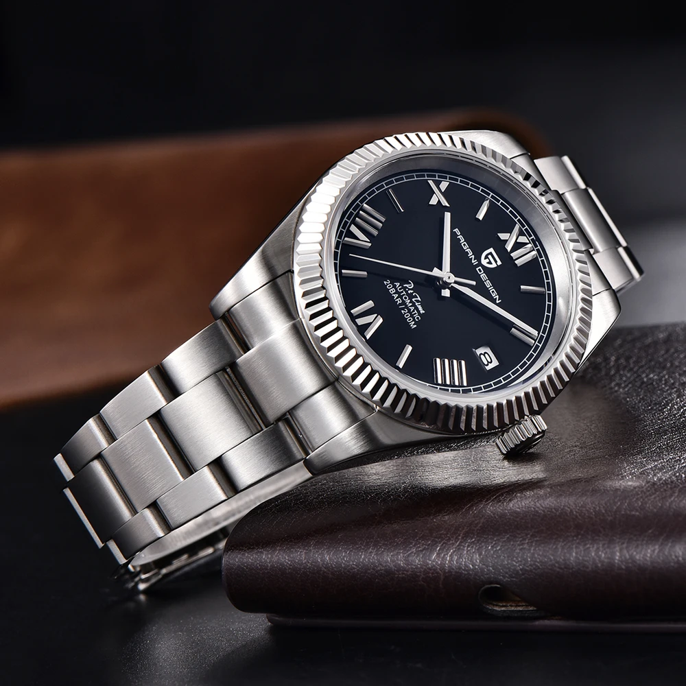 PAGANI DESIGN الساعات الفاخرة التلقائية الميكانيكية ساعة رجالي NH35 الرياضة الفولاذ المقاوم للصدأ التقويم الياقوت كريستال ساعة بسيطة #4