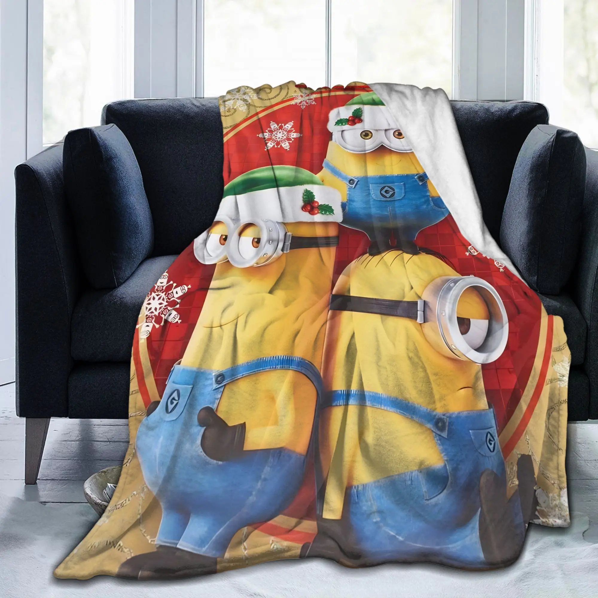 Cute Anime M-Miniones Blankets Fleece Autumn/Winter Merry Christmas  Lightweight Throw Blanket for Home Car Plush Thin Quilt