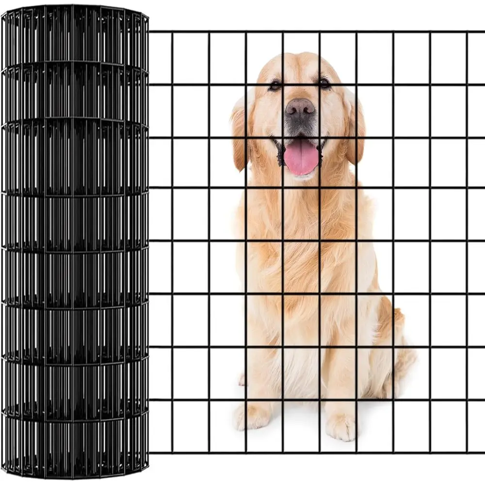 Garden Fence Black PVC Coated Welded Wire Fencing 24 Inch x 100 Foot, 2 Inch x 3 Inch 16GA, Garden Border Fencing Roll Vinyl Coa