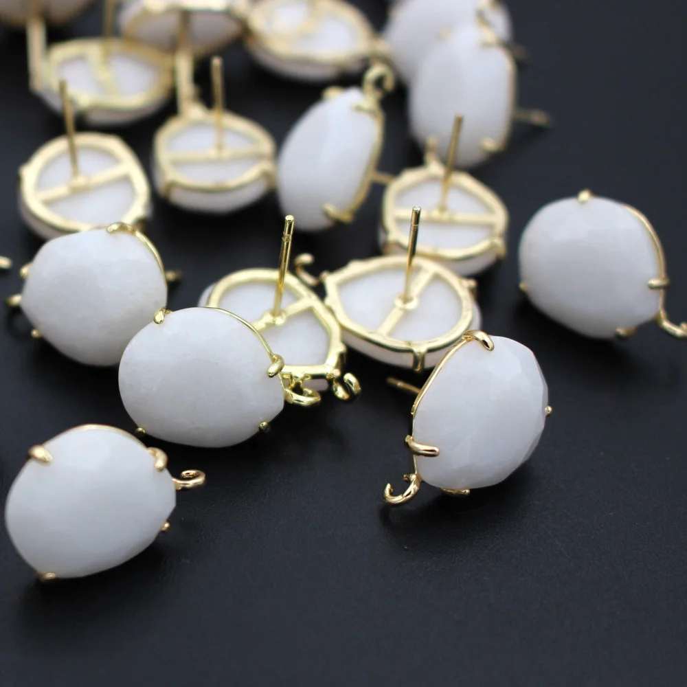 6pair Color Stone Ear Posts Geometric Lavender Jade Earring with Loop Connector For DIY Dangle Drop Earrings Jewelry Making