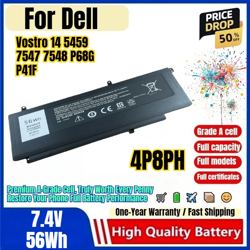 4P8PH for Dell Vostro 14 5459 7547 7548 P68G P41F Laptop Battery 0 Cycle  High Capacity Battery Replacement Bateria Grade A Cell