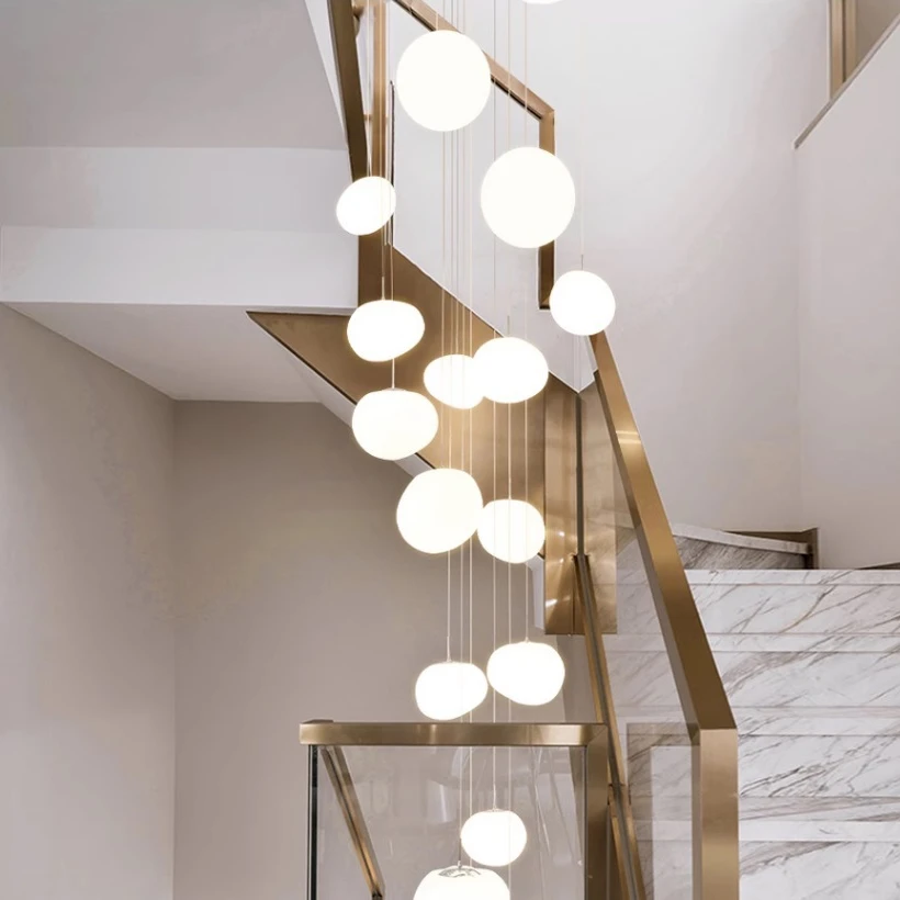 Creative Cobblestone Pendant Lights for Spiral Stair Villa Foyer Ceiling Hanging Lamp Luxury House Decor Lighting Luminaries