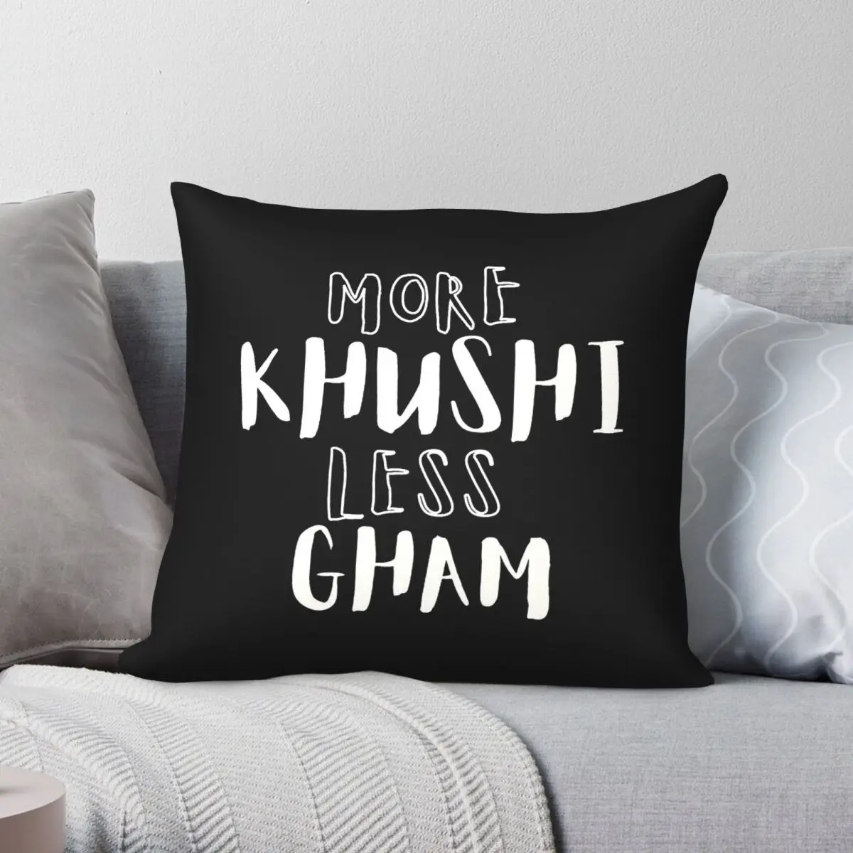 More Khushi Less Gham Square Pillowcase Polyester Linen Velvet Creative Decorative Throw Pillow Case Bed Cover Wholesale 45x45