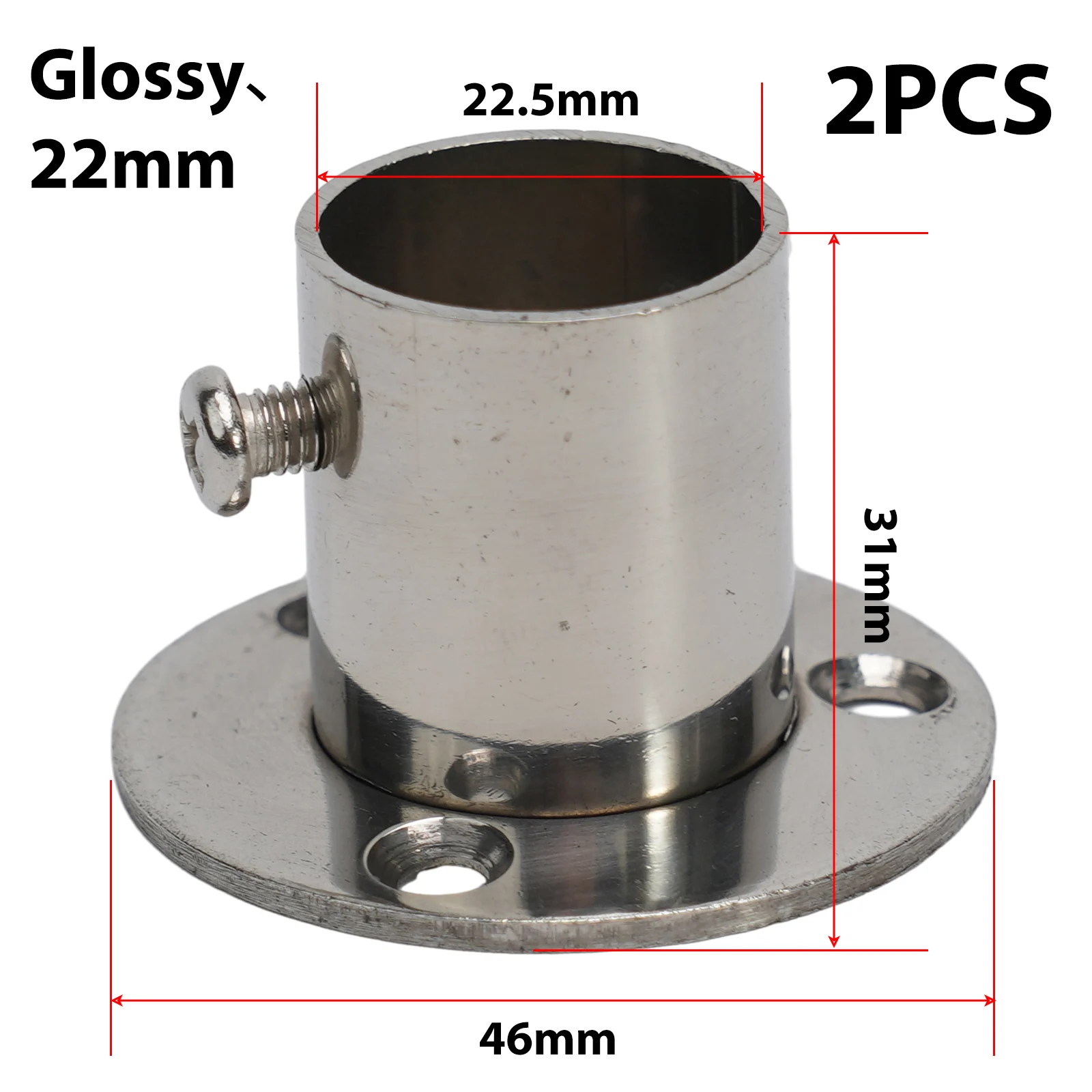 2pc 19-32mm Steel Wardrobe Bracket Flange Rail Rod Pole Socket End Support Decor Towel Bar Holder Hardware Home Improvement